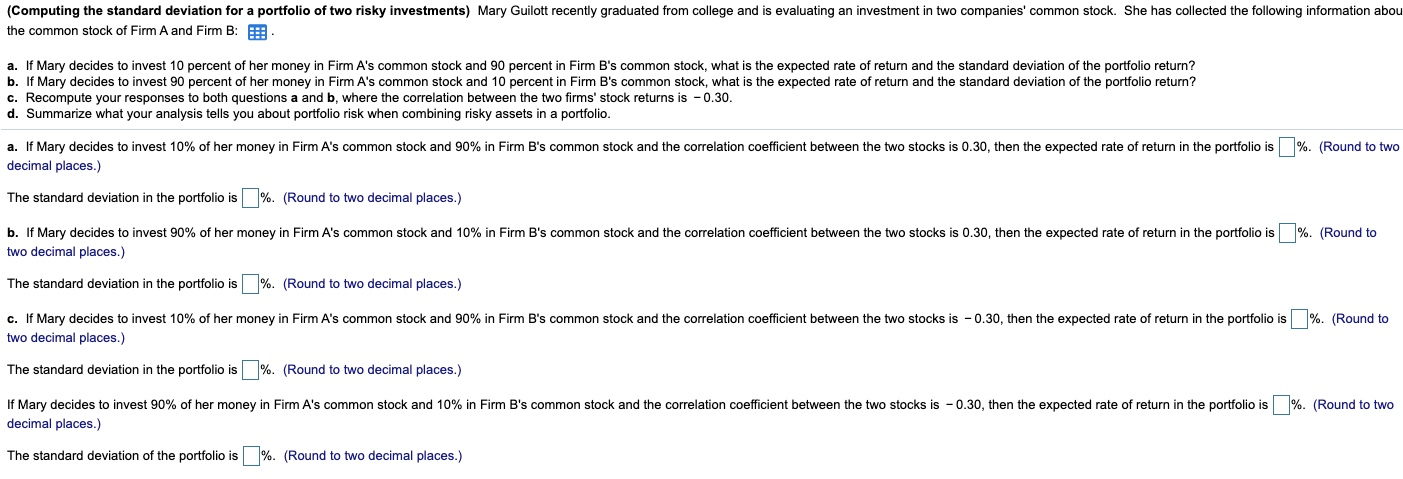 common stock Firm B's common stock Correlation coefficient (Computing the standard deviation