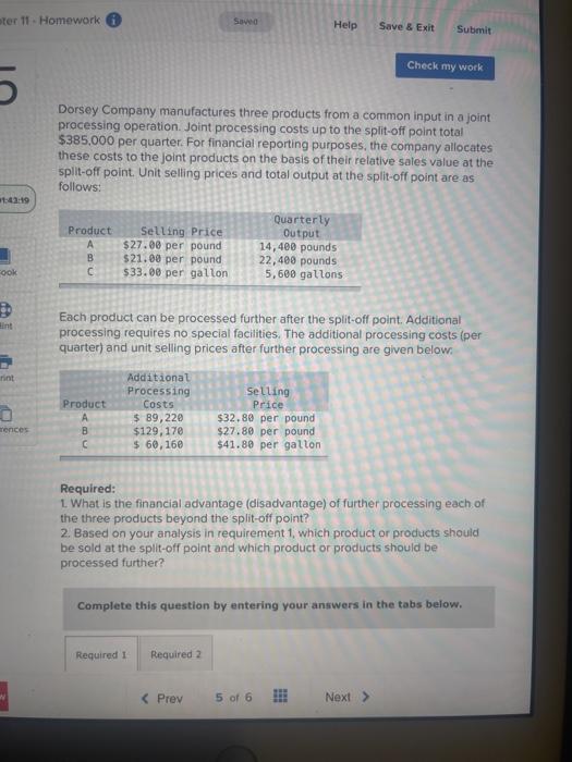  ter 11 - Homework Sowed Help Save & Exit Submit Check