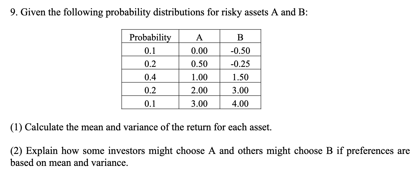  please write down the details. Thanks. 9. Given the following probability