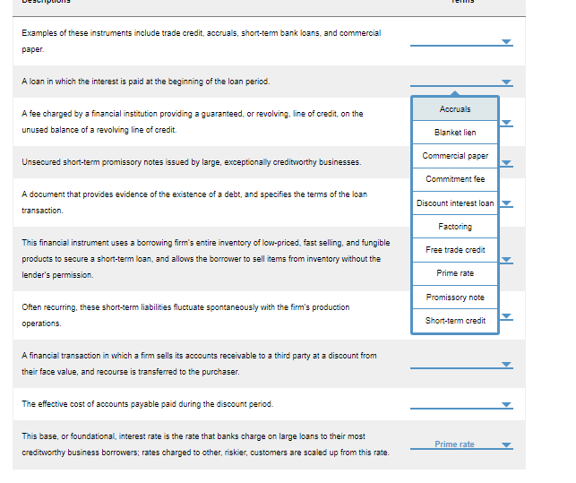 Examples of these instruments include trade credit, accruals, short-term bank loans, and