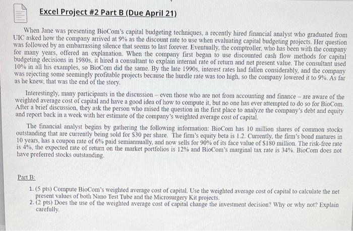  Excel Project #2 Part B (Due April 21) When Jane was
