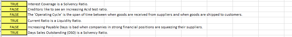  \begin{tabular}{|c|} \hline TRUE \\ \hline FALSE \\ \hline FALSE \\ \hline
