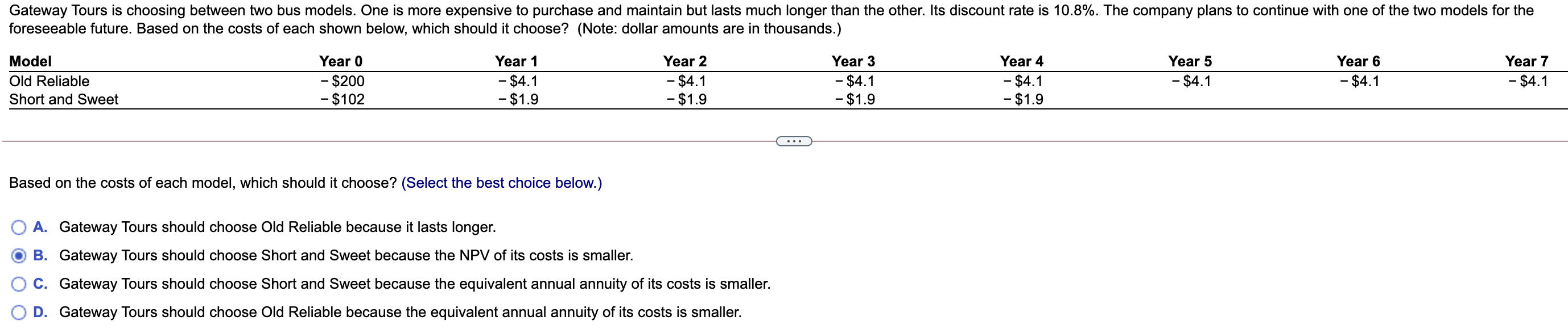  Gateway Tours is choosing between two bus models. One is more