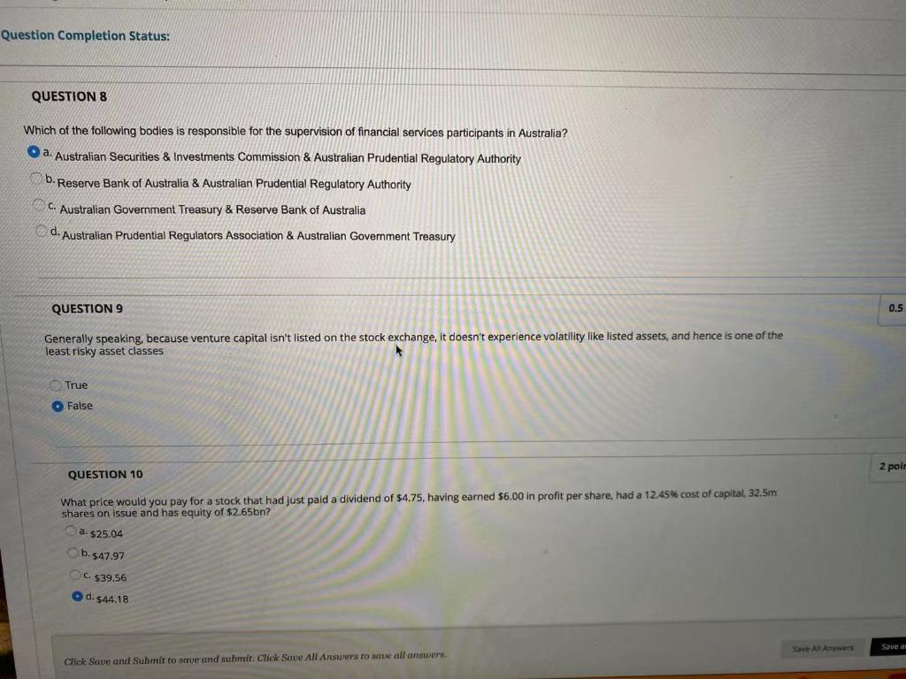  question 8 9 10 Question Completion Status: QUESTION 8 Which of