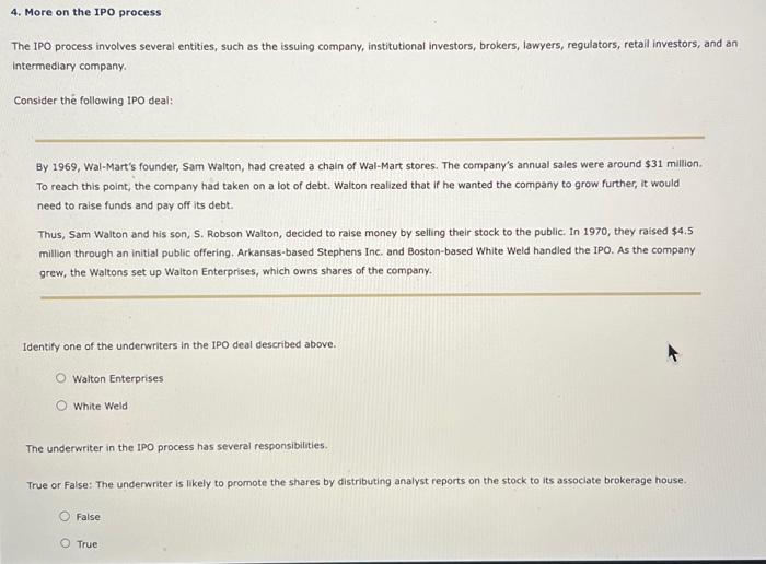  4. More on the IPO process The IPO process involves several