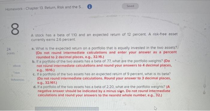  Saved Homework - Chapter 13. Return, Risk and the S. 8
