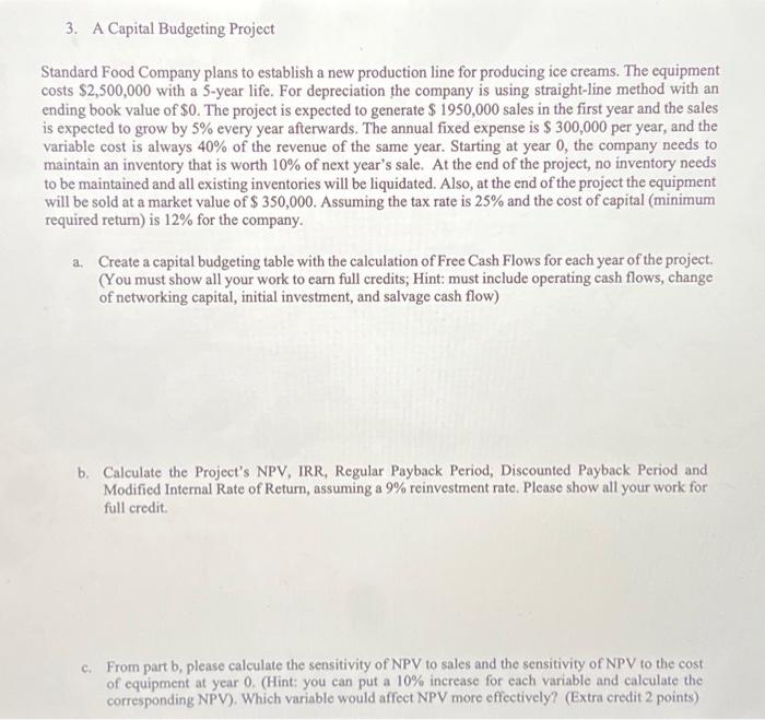  please show/explain how to create this in excel. Standard Food Company