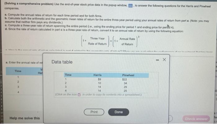 please solve the following (Solving a comprehensive problem) Use the end-ofyear stock