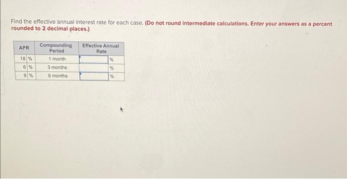  Find the effective annual interest rate for each case. (Do not