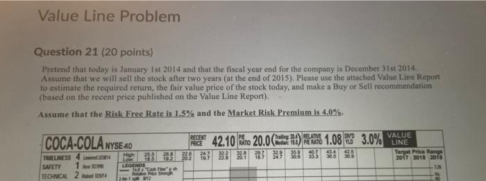  Value Line Problem Question 21 (20 points) Pretend that today is