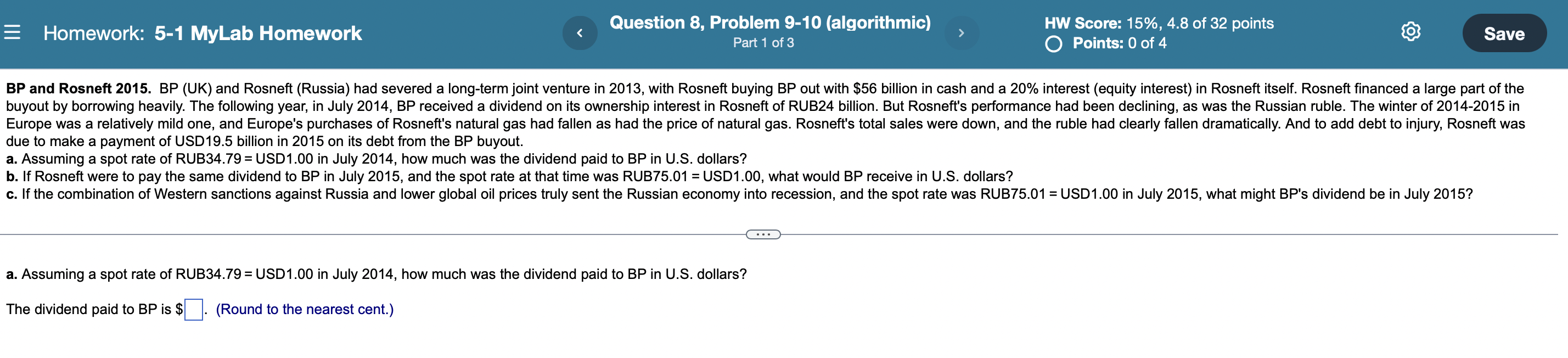  = Homework: 5-1 MyLab Homework Question 8, Problem 9-10 (algorithmic) Part