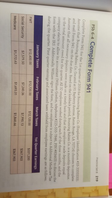 Practice SetB 219 P5sb 6-4 Complete Form 941 Complete Form 941
