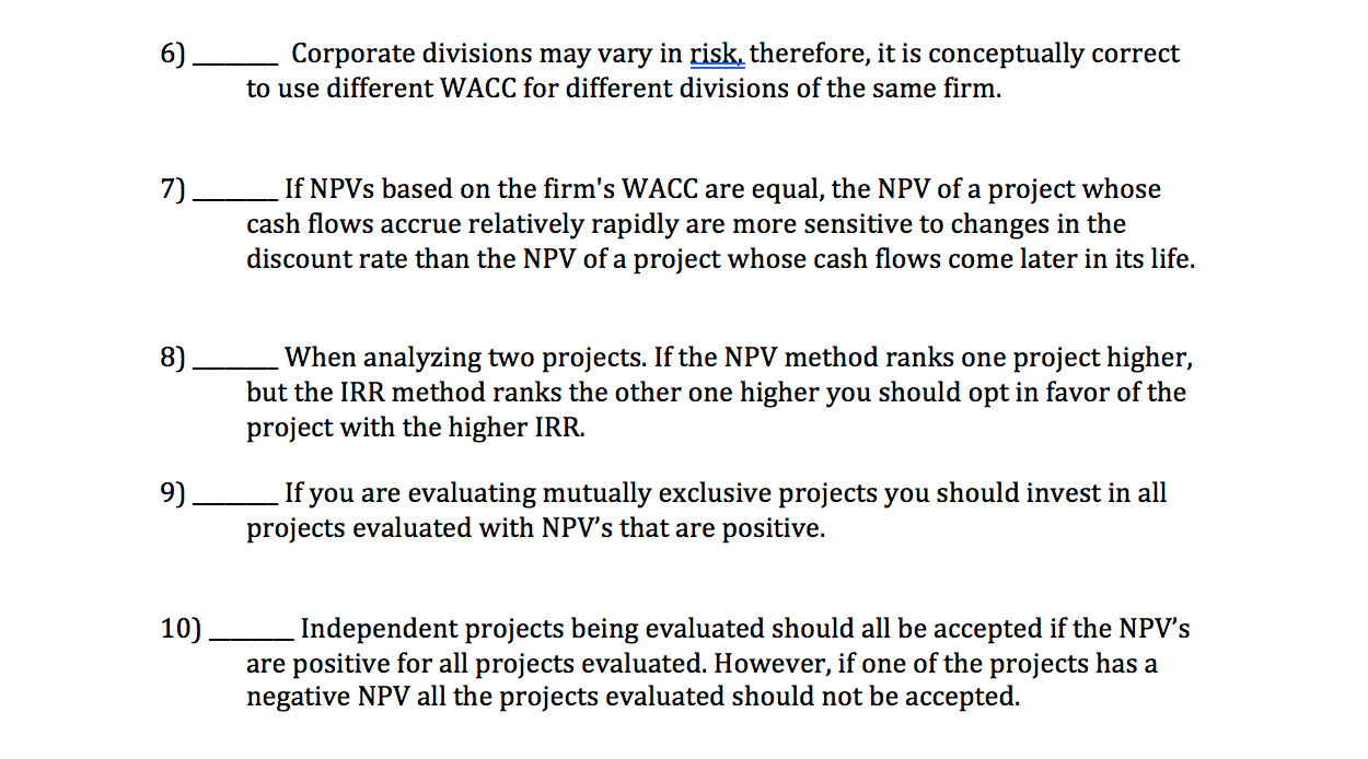 Answer T/F for each question 6) _ Corporate divisions may vary in