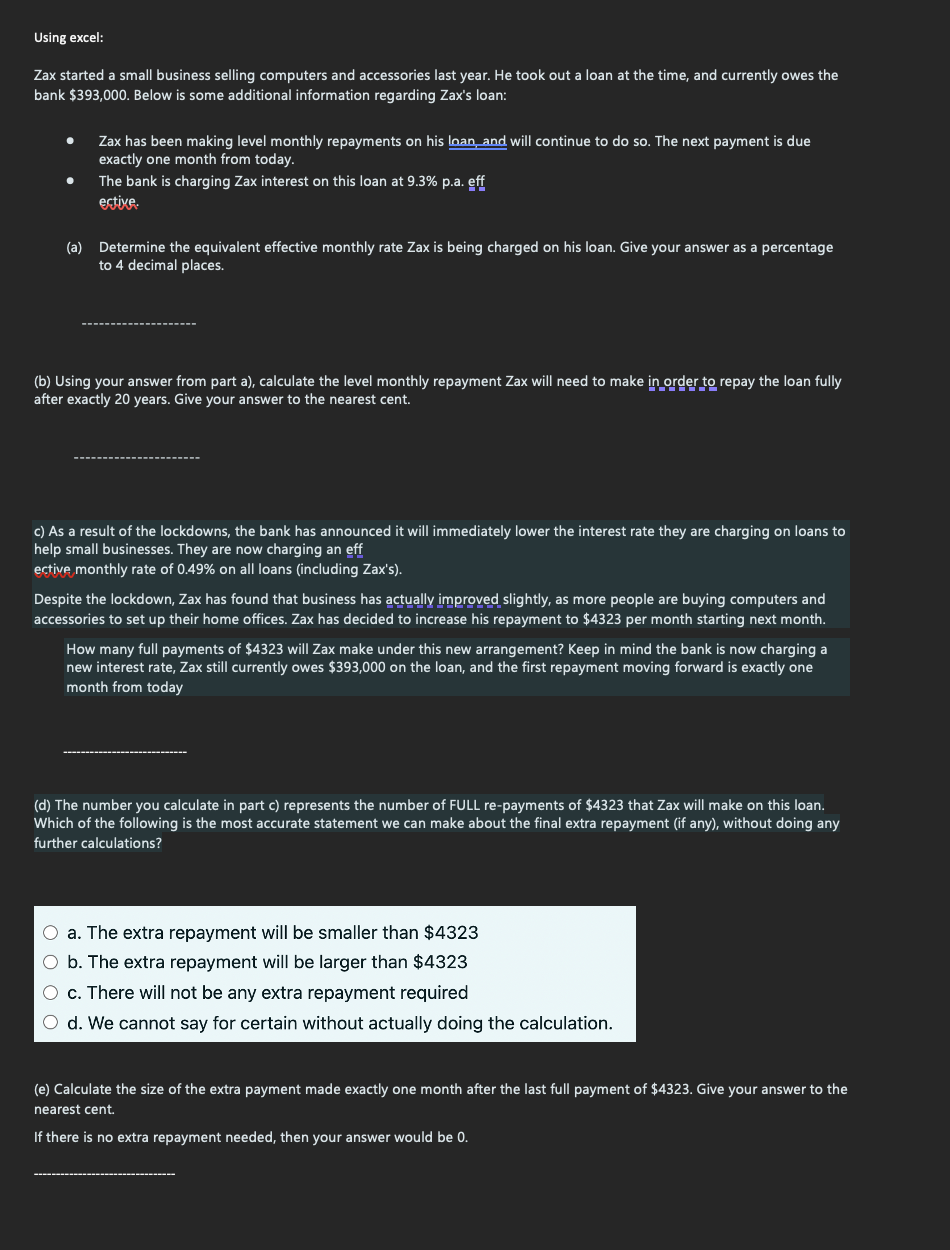 Using excel: Zax started a small business selling computers and accessories