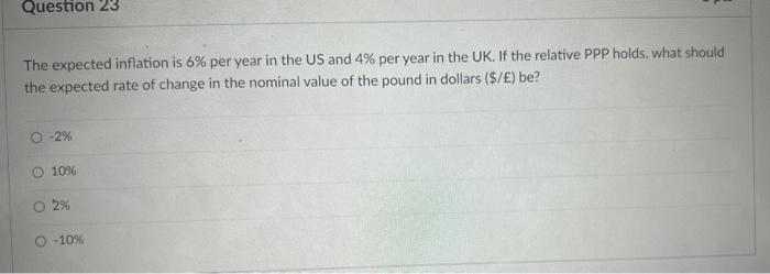 answer these asap please Question 23 The expected inflation is 6% per