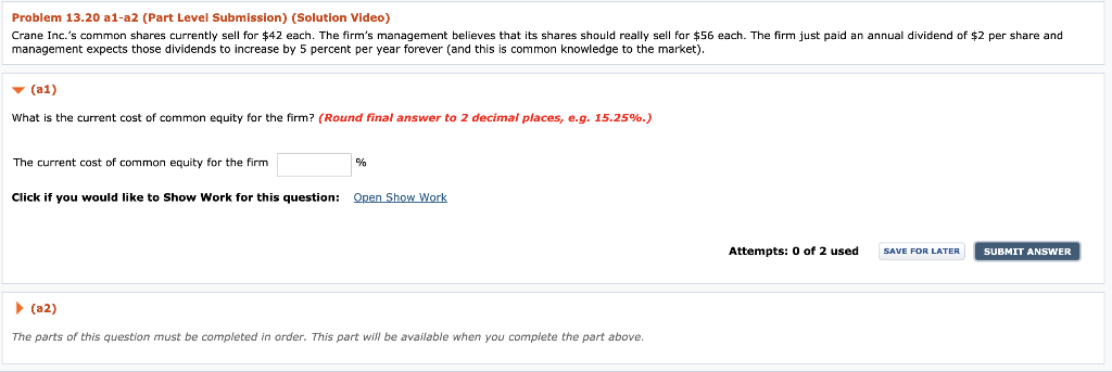  Problem 13.20 a1-a2 (Part Level Submission) (Solution Video) Crane Inc.'s common
