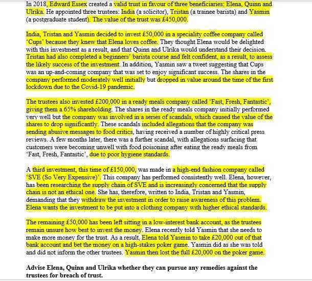 EQUITY AND TRUSTS PROBLEM QUESTION - IRAC NEEDED - BREACH OF TRUST