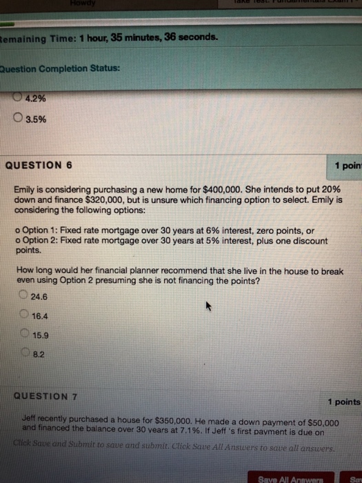 emaining Time: 1 hour, 35 minutes, 36 seconds Question Completion Status: