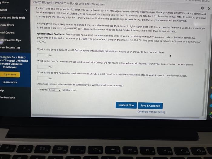  y Home s course ourses Ch 07: Blueprint Problems - Bonds