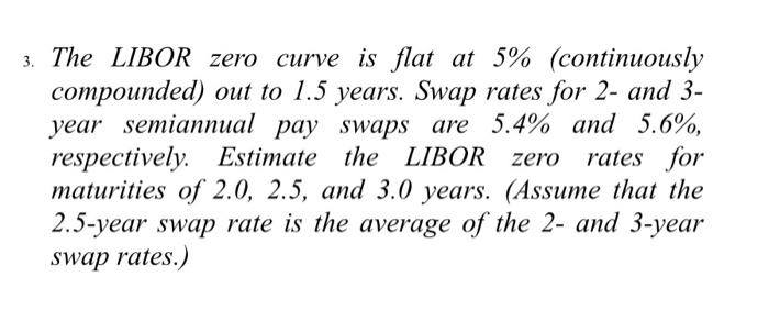  The LIBOR zero curve is flat at 5\% (continuously compounded) out