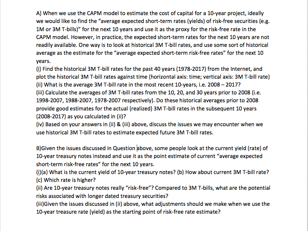 Datas can be found online A) When we use the CAPM model
