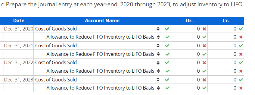 2020, Crow Company changed from FIFO to LIFO for income tax and