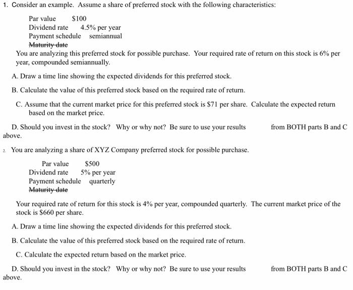  (can use financial calcator) 1. Consider an example. Assume a share