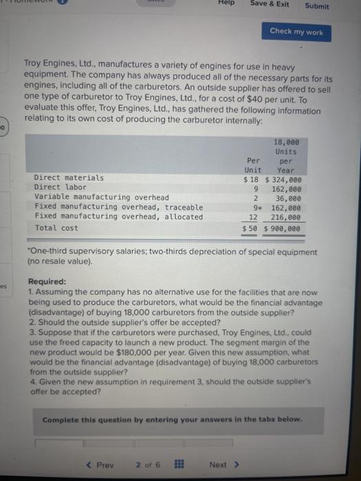  Help Save & Exit Submit Check my work Troy Engines, Ltd.,