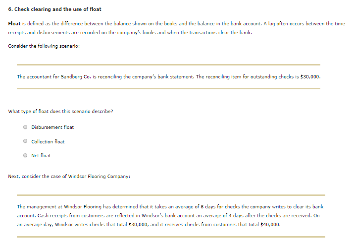 CHAP15 - Q6 DROPDOWN OPTIONS ARE DOWN BELOW 6. Check clearing and