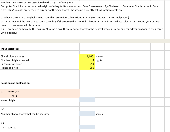  Problem 17-13 Procedures associated with a rights offering LO3 Computer Graphics