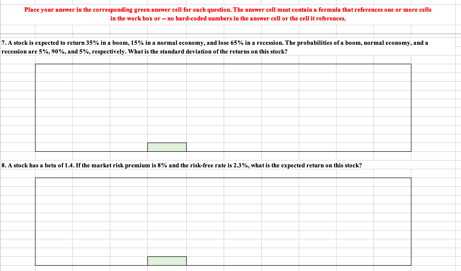 Place your answer in the corresponding green answer cell for each