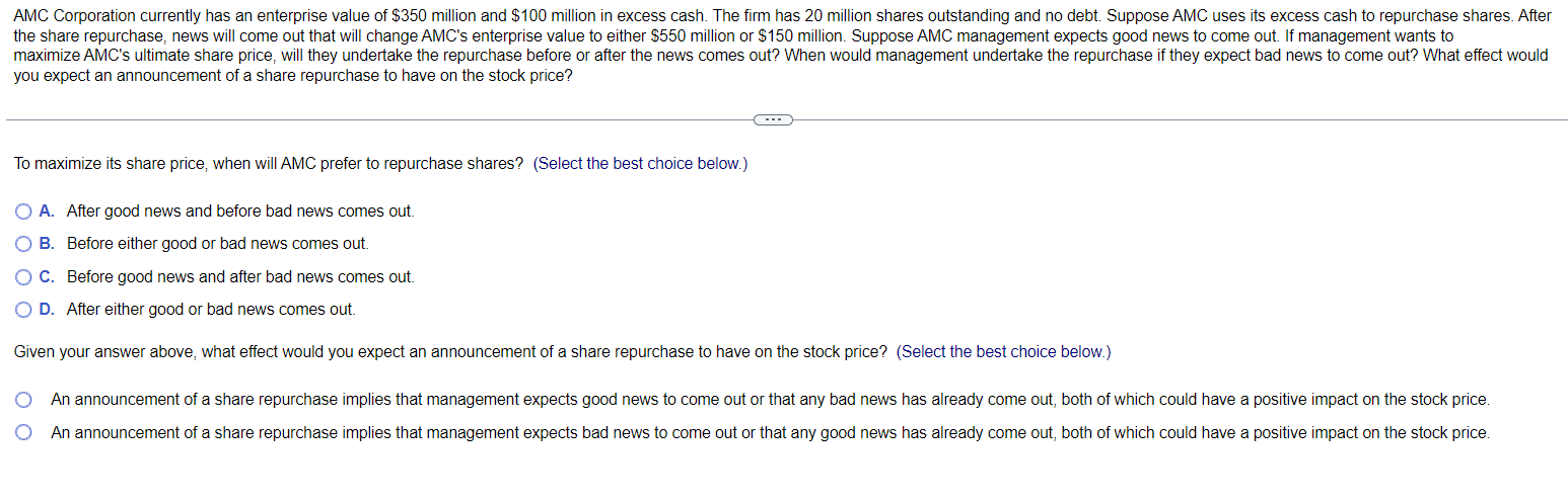 Q47 PLEASE ANSWER CORRECTLY AND PROMPTLY!! PLEASE SHOW ALL WORK!! AMC Corporation