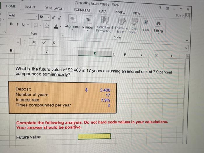 Calculating future values - Excel HOME INSERT PAGE LAYOUT 1 FORMULAS