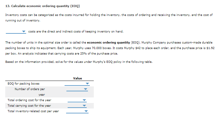 CHAP 15 - Q13 DROPDOWN OPTIONS ARE BELOW THIS 13. Calculate economic