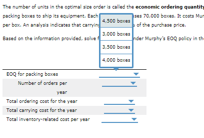 for holding the inventory, the costs of ordering and receiving the inventory,