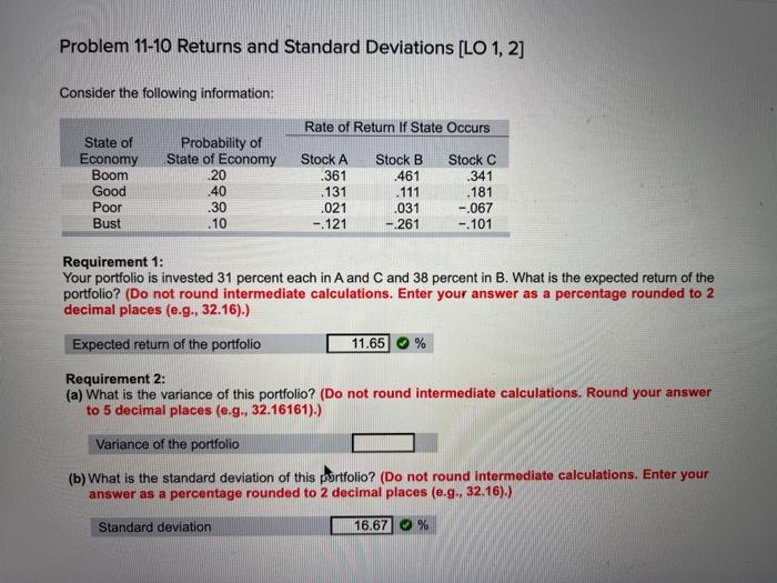 please help with requirement 2 A Problem 11-10 Returns and Standard Deviations