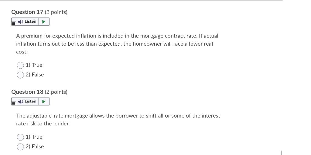 Question 17 (2 points) 4) Listen A premium for expected inflation