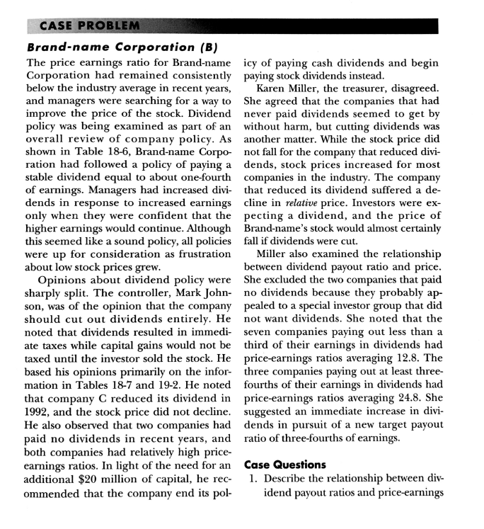  Answer Case Questions : 1) Describe the relationship between Dividend Payout