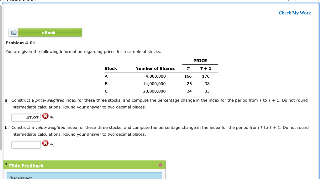 Check My Work EE eBook Problem 4-01 You are given the