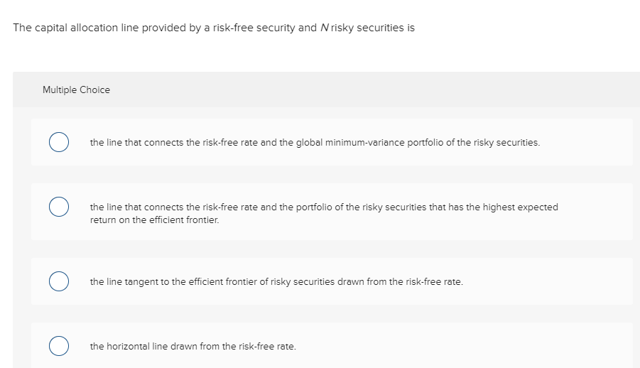 The capital allocation line provided by a risk-free security and N