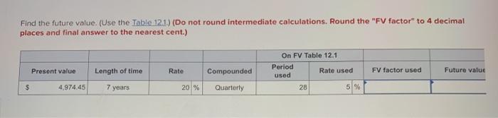  Find the future value. (Use the Table 12.1) (Do not round