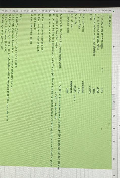  Machine for the Project to be evaluated worth $50.00m Assume company