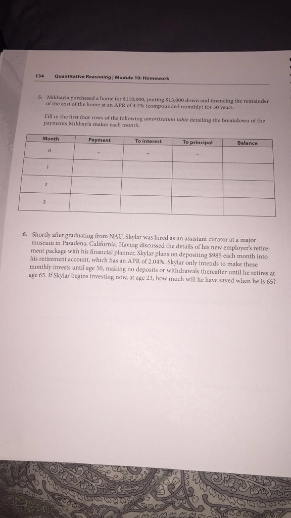  134 Quantitative Reasoning | Module 10: Homework 5. Mikhayla purchased a