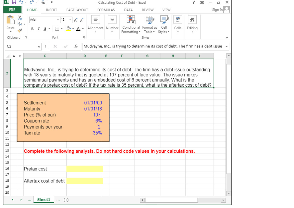 Please show the exact excel formula to get the answer. ? Calculating