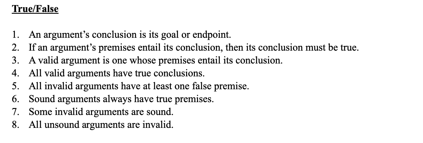 This is phi questions!!!!!! please help g True/False 1. An argument's conclusion