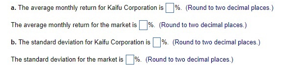 calculate the average returns and the standard deviations for the Kaifu Corporation