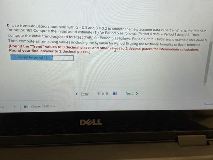 (Static) a. Obtain the linear trend equation for the following data on