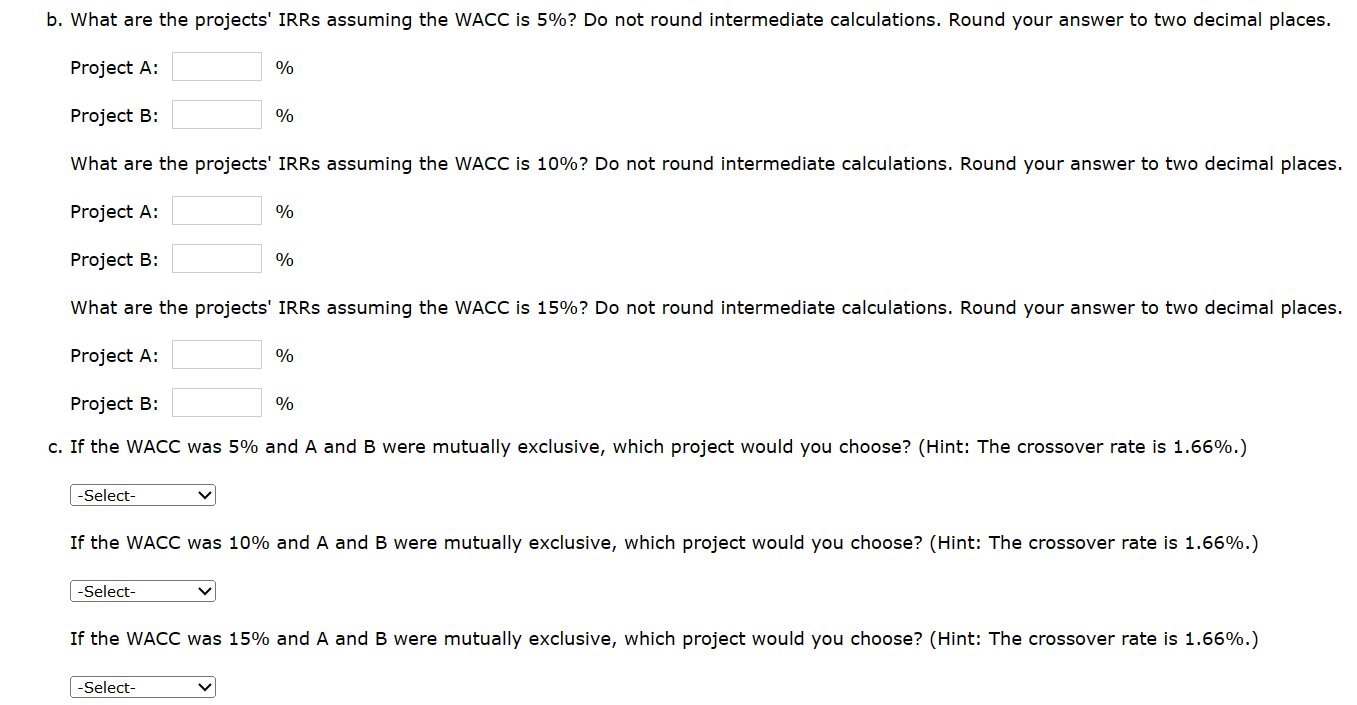 projects with the following cash flows (in millions): a. What are the