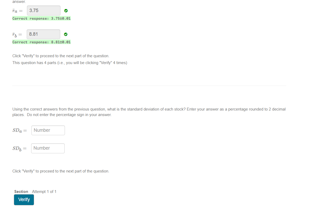 standard deviation of each stock? Enter your answer as a percentage rounded