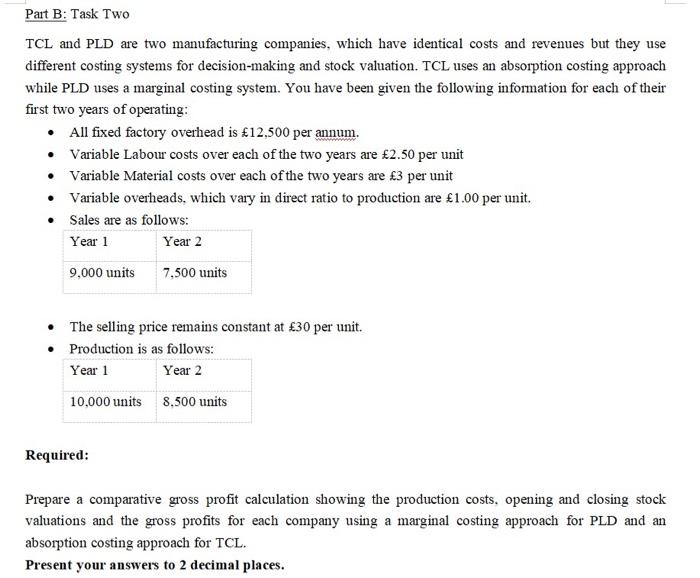 both parts. Pait A: Task One MGY Ltd produces a black leather